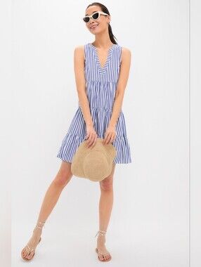 💘 POMANDER PLACE Blue and White Stripe Sleeveless Cotton Poplin Kenzo Dress S